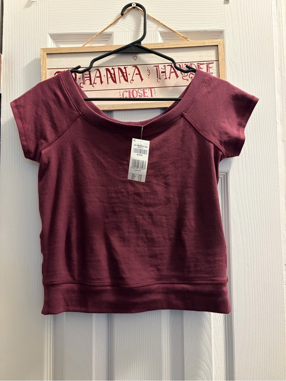 Hollister Short-Sleeve Scoop Crop Top in Burgundy Wine